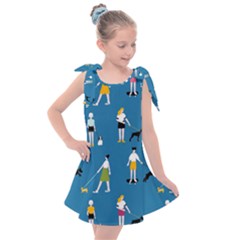Girls Walk With Their Dogs Kids  Tie Up Tunic Dress by SychEva