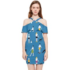 Girls Walk With Their Dogs Shoulder Frill Bodycon Summer Dress by SychEva