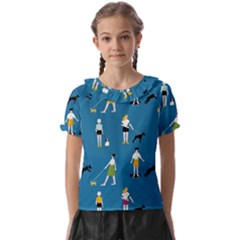 Girls Walk With Their Dogs Kids  Frill Chiffon Blouse by SychEva