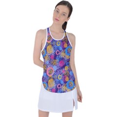 Multicolored Splashes And Watercolor Circles On A Dark Background Racer Back Mesh Tank Top by SychEva