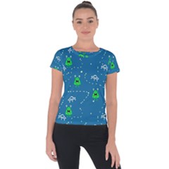 Funny Aliens With Spaceships Short Sleeve Sports Top  by SychEva