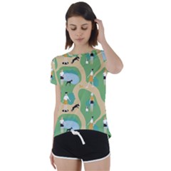 Girls With Dogs For A Walk In The Park Short Sleeve Foldover Tee by SychEva