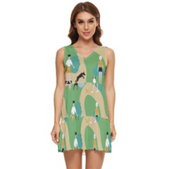 Girls With Dogs For A Walk In The Park Tiered Sleeveless Mini Dress by SychEva