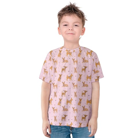 Cute Chihuahua With Sparkles On A Pink Background Kids  Cotton Tee by SychEva