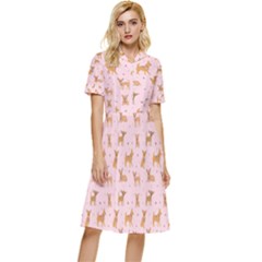 Cute Chihuahua With Sparkles On A Pink Background Button Top Knee Length Dress by SychEva