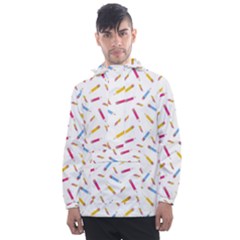 Multicolored Pencils And Erasers Men s Front Pocket Pullover Windbreaker by SychEva