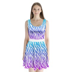White Tiger Purple & Blue Animal Fur Print Stripes Split Back Mini Dress 