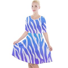 White Tiger Purple & Blue Animal Fur Print Stripes Quarter Sleeve A-line Dress