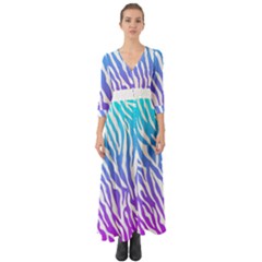 White Tiger Purple & Blue Animal Fur Print Stripes Button Up Boho Maxi Dress