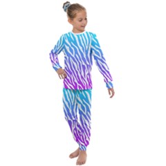 White Tiger Purple & Blue Animal Fur Print Stripes Kids  Long Sleeve Set 