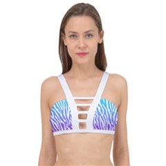 White Tiger Purple & Blue Animal Fur Print Stripes Cage Up Bikini Top