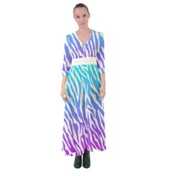 White Tiger Purple & Blue Animal Fur Print Stripes Button Up Maxi Dress