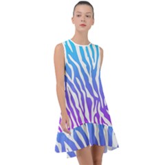White Tiger Purple & Blue Animal Fur Print Stripes Frill Swing Dress
