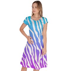 White Tiger Purple & Blue Animal Fur Print Stripes Classic Short Sleeve Dress by Casemiro