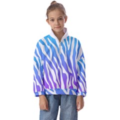 White Tiger Purple & Blue Animal Fur Print Stripes Kids  Half Zip Hoodie