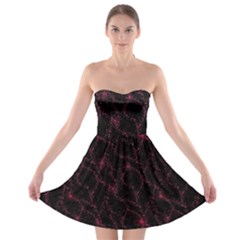 Pink Abstract Flowers With Splashes On A Dark Background  Abstract Print Strapless Bra Top Dress by SychEva