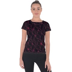 Pink Abstract Flowers With Splashes On A Dark Background  Abstract Print Short Sleeve Sports Top  by SychEva