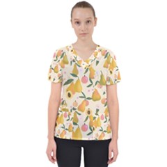 Yellow Juicy Pears And Apricots Women s V-neck Scrub Top by SychEva
