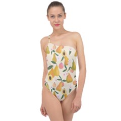 Yellow Juicy Pears And Apricots Classic One Shoulder Swimsuit by SychEva