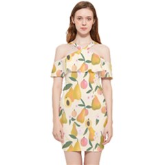 Yellow Juicy Pears And Apricots Shoulder Frill Bodycon Summer Dress by SychEva