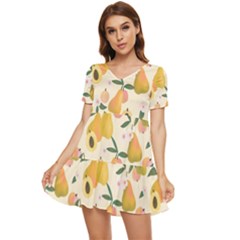 Yellow Juicy Pears And Apricots Tiered Short Sleeve Mini Dress by SychEva