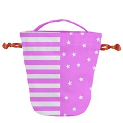 Saturated Pink Lines And Stars Pattern, Geometric Theme Drawstring Bucket Bag by Casemiro