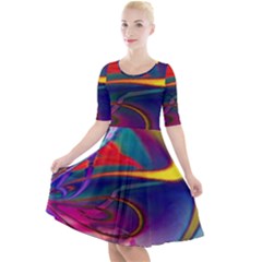 Colorful Rainbow Modern Paint Pattern 13 Quarter Sleeve A-line Dress by DinkovaArt