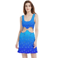 Butterflies At Blue, Two Color Tone Gradient Velvet Cutout Dress by Casemiro