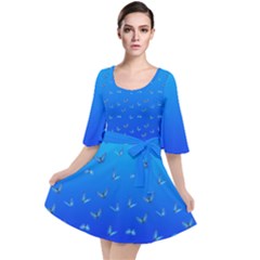 Butterflies At Blue, Two Color Tone Gradient Velour Kimono Dress by Casemiro