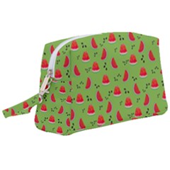 Juicy Slices Of Watermelon On A Green Background Wristlet Pouch Bag (large) by SychEva
