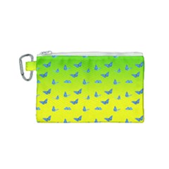 Blue Butterflies At Yellow And Green, Two Color Tone Gradient Canvas Cosmetic Bag (small) by Casemiro