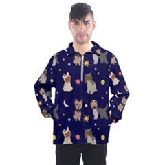Terrier Cute Dog With Stars Sun And Moon Men s Half Zip Pullover by SychEva