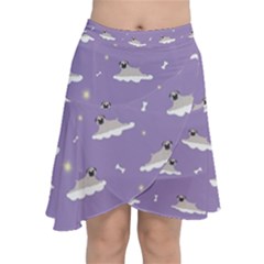 Pug Dog On A Cloud Chiffon Wrap Front Skirt by SychEva