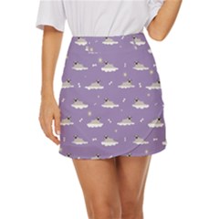 Pug Dog On A Cloud Mini Front Wrap Skirt by SychEva