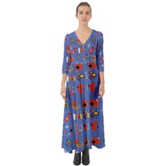 Blue 50s Button Up Boho Maxi Dress by InPlainSightStyle