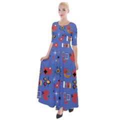 Blue 50s Half Sleeves Maxi Dress by InPlainSightStyle