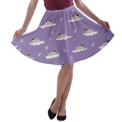 Cheerful Pugs Lie In The Clouds A-line Skater Skirt by SychEva
