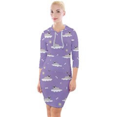 Cheerful Pugs Lie In The Clouds Quarter Sleeve Hood Bodycon Dress by SychEva