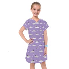Cheerful Pugs Lie In The Clouds Kids  Drop Waist Dress by SychEva