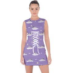 Cheerful Pugs Lie In The Clouds Lace Up Front Bodycon Dress by SychEva