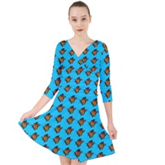 Monarch Butterfly Print Quarter Sleeve Front Wrap Dress by Kritter