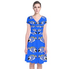 Powder Blue Tang Print Short Sleeve Front Wrap Dress by Kritter