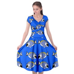 Powder Blue Tang Print Cap Sleeve Wrap Front Dress by Kritter