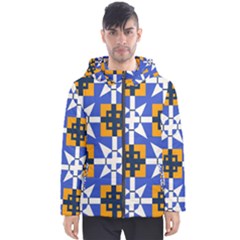 Shapes On A Blue Background                                                           Men s Hooded Puffer Jacket