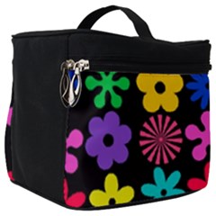 Colorful Flowers On A Black Background Pattern                                                           Make Up Travel Bag (big) by LalyLauraFLM