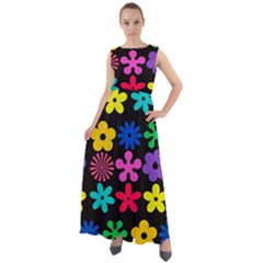 Colorful Flowers On A Black Background Pattern                                                              Chiffon Mesh Maxi Dress