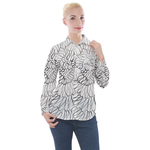 Mono Swirls Women s Long Sleeve Pocket Shirt by kaleidomarblingart