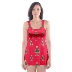 Sketchy Christmas Tree Motif Drawing Pattern Skater Dress Swimsuit by dflcprintsclothing