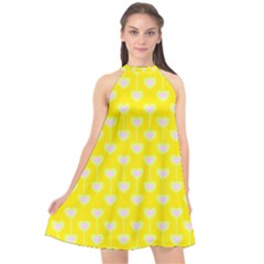 Purple Hearts On Yellow Background Halter Neckline Chiffon Dress  by SychEva