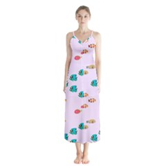 Marine Fish Multicolored On A Pink Background Button Up Chiffon Maxi Dress by SychEva